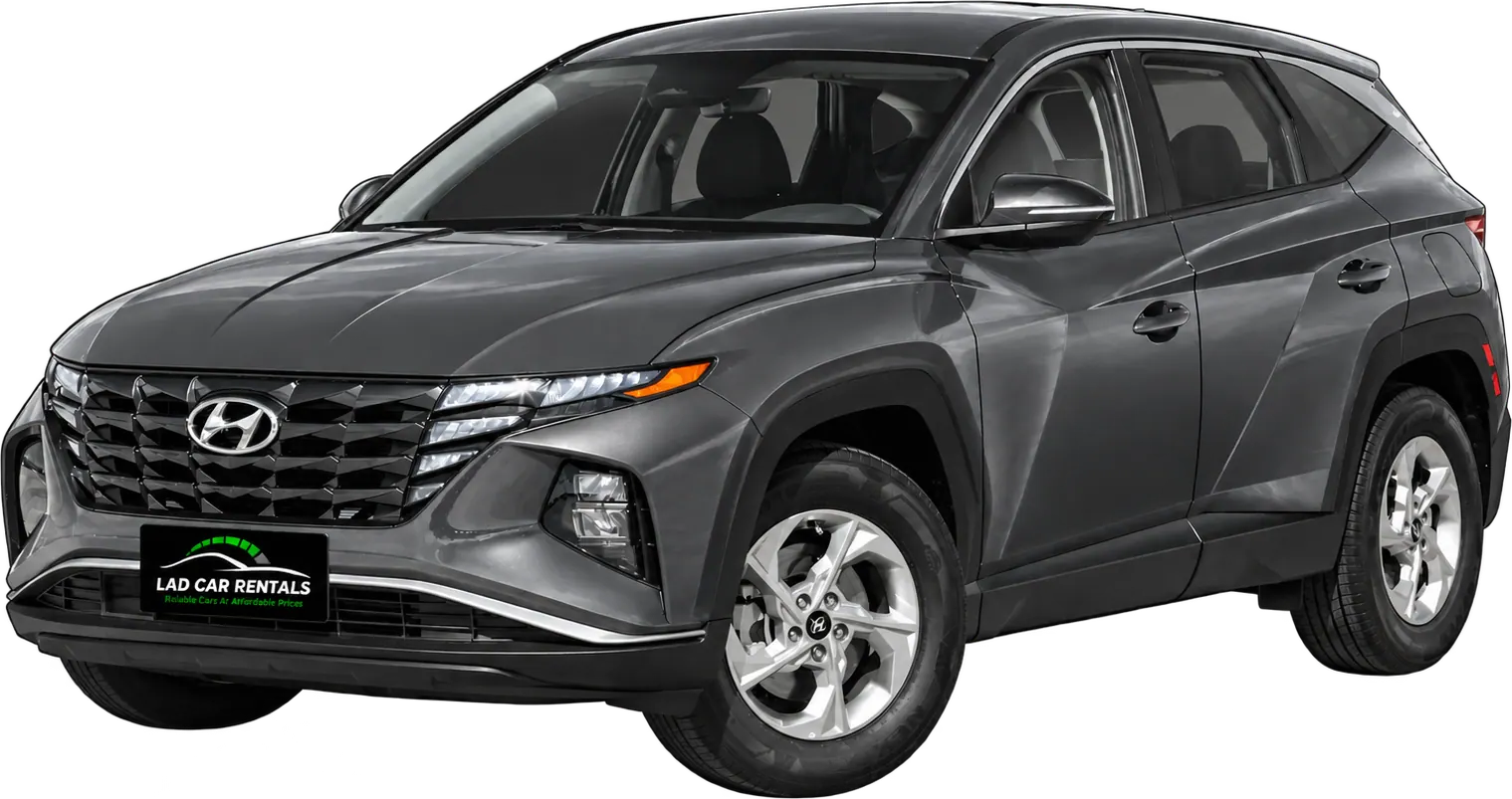 Grey Hyundai Tucson with an LAD Car Rentals plate